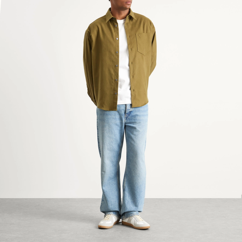 AMI Paris Men's Brushed Cotton Oxford Boxy Shirt Bronze